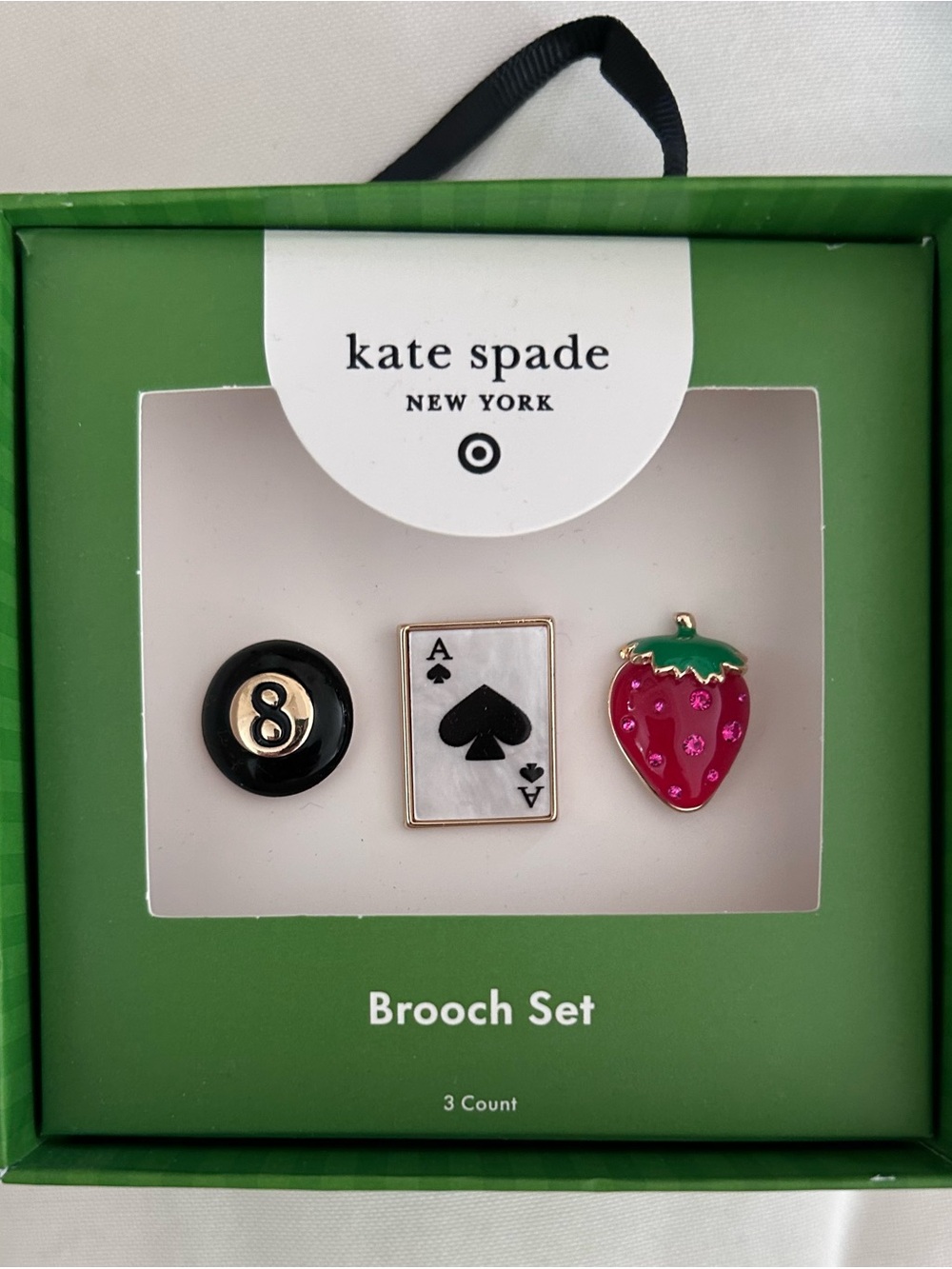 kate spade Brooch Set-8Ball, Spade, and Pink 🍓 Strawberry